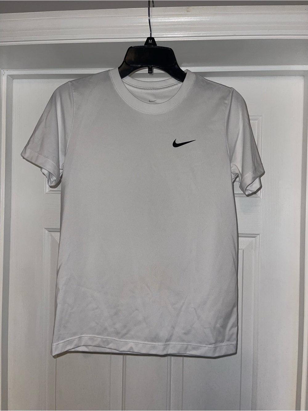 Nike White Short Sleeve Crew Neck T-Shirt with Black Swoosh